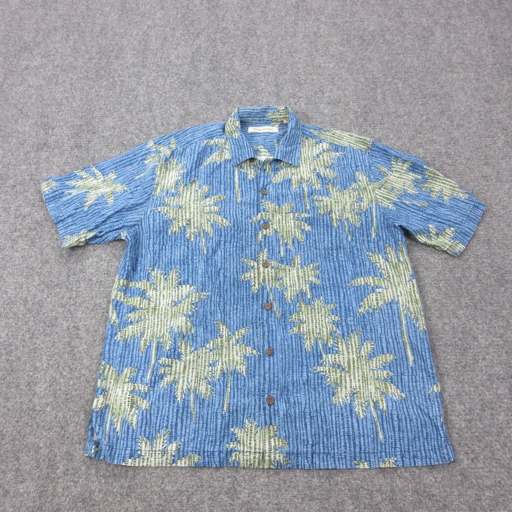 Tommy Bahama Shirt Mens L Blue Silk Floral Short Sleeve Button Front Casual